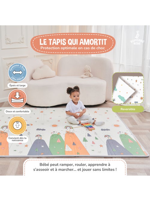 Alfombra plegable bebés, reversible e impermeable, espuma - 200 x 180 x 1,5 - DINO | SUPERBE BEBE - Kiabi