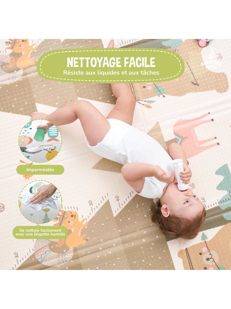 Alfombra plegable bebés, reversible e impermeable, espuma - 200 x 180 x 1,5 - INDIANS | SUPERBE BEBE Beige - Kiabi