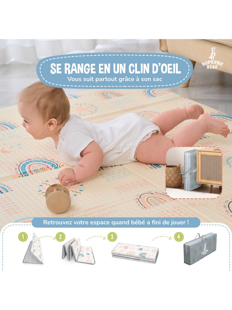 Alfombra plegable bebés, reversible e impermeable, espuma 180 x 120 x 1 NORDIC | SUPERBE BEBE Gris - Kiabi