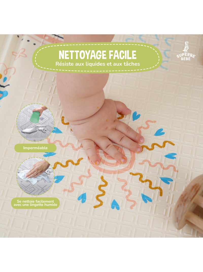 Alfombra plegable bebés, reversible e impermeable, espuma 180 x 120 x 1 NORDIC | SUPERBE BEBE Gris - Kiabi