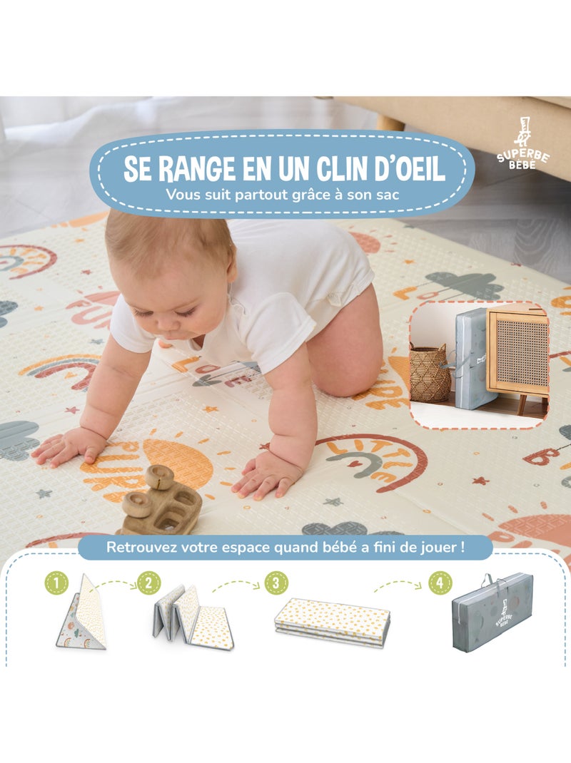 Alfombra plegable bebés, reversible e impermeable, espuma 180 x 120 x 1 PURE BIG LOVE | SUPERBE BEBE Verde agua - Kiabi