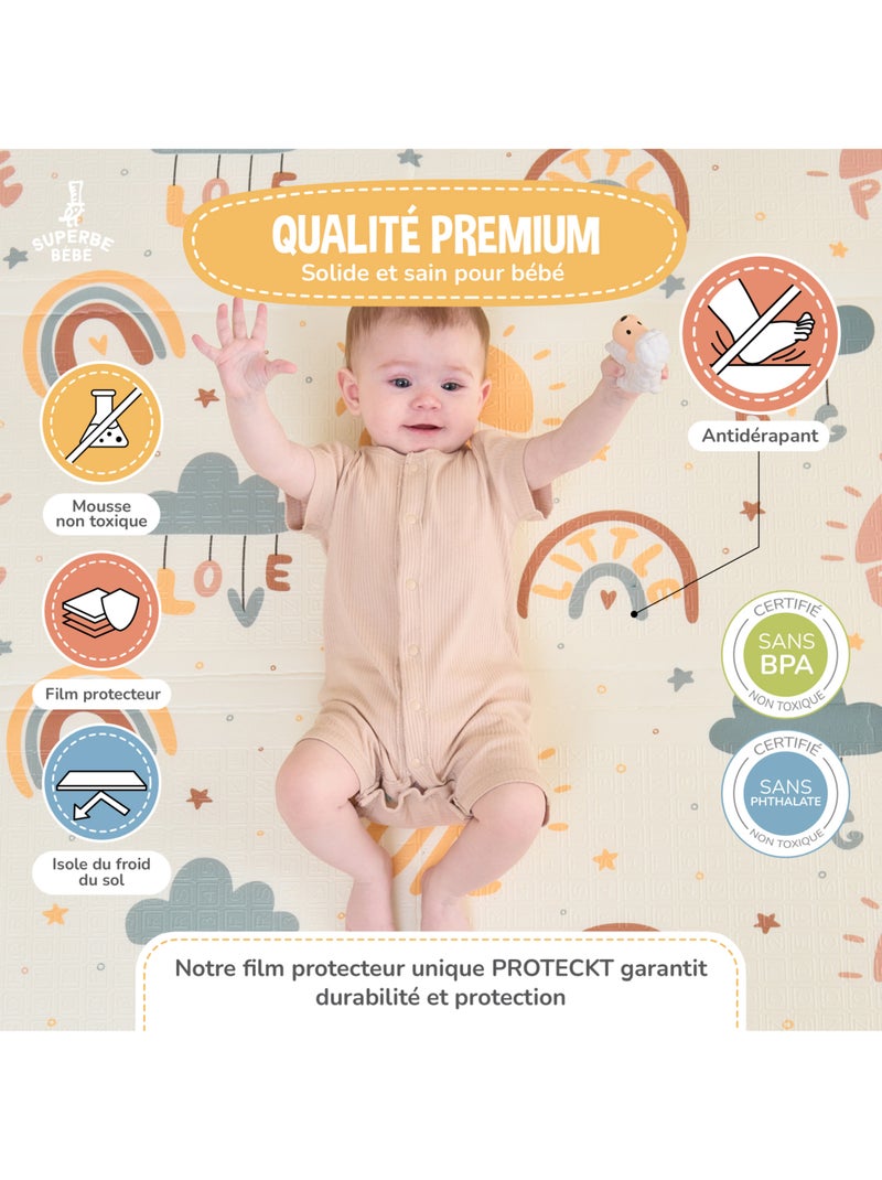 Alfombra plegable bebés, reversible e impermeable, espuma 180 x 120 x 1 PURE BIG LOVE | SUPERBE BEBE Verde agua - Kiabi