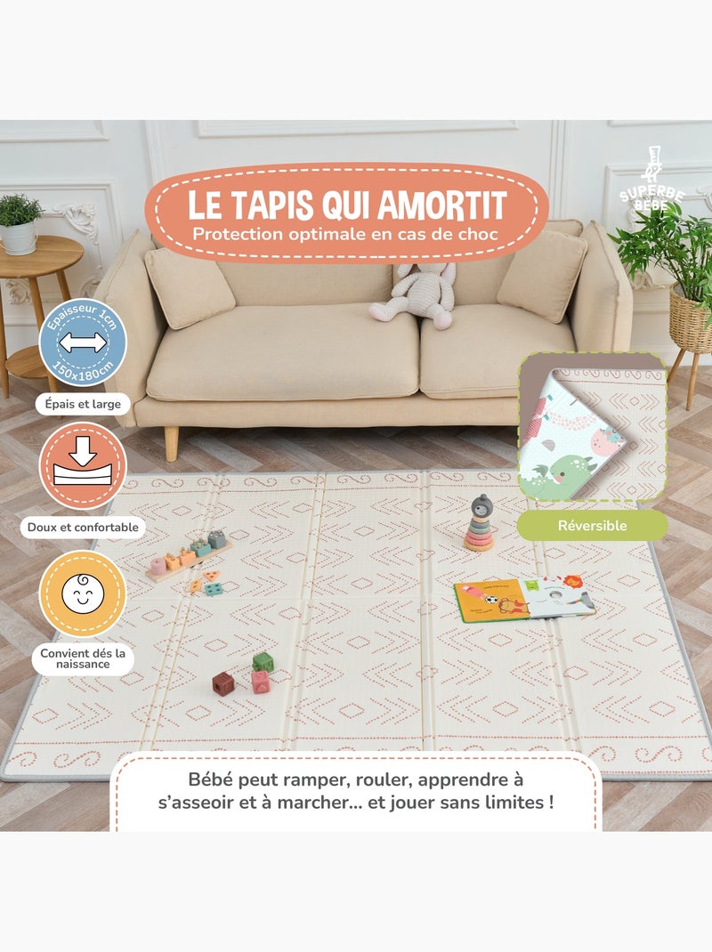 Alfombra plegable bebés, reversible e impermeable, espuma 180 x 150 x 1 CASTLE| SUPERBE BEBE Azul Multicolor - Kiabi