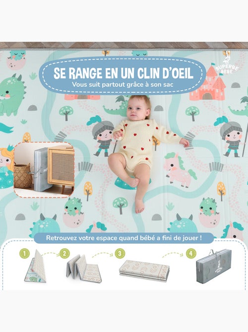 Alfombra plegable bebés, reversible e impermeable, espuma 180 x 150 x 1 CASTLE| SUPERBE BEBE - Kiabi