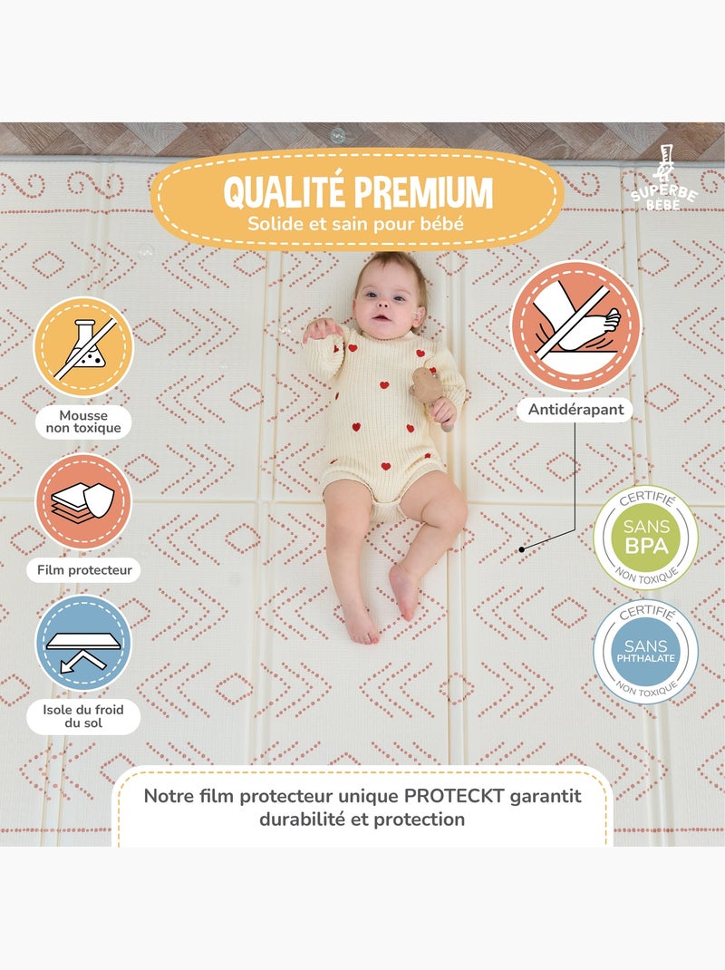 Alfombra plegable bebés, reversible e impermeable, espuma 180 x 150 x 1 CASTLE| SUPERBE BEBE Azul Multicolor - Kiabi