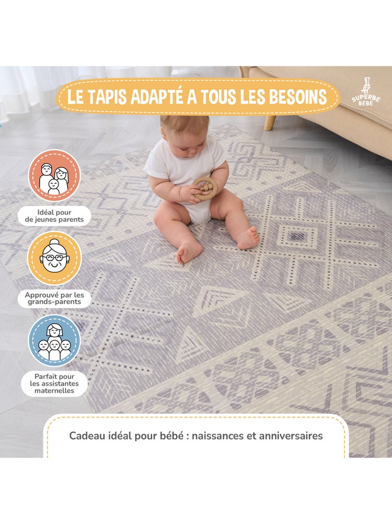 Alfombra plegable bebés, reversible e impermeable, espuma 180 x 150 x 1 NORDIC | SUPERBE BEBE Gris - Kiabi