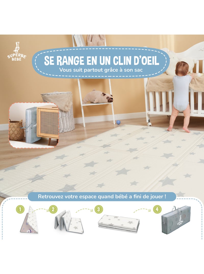 Alfombra plegable bebés, reversible e impermeable, espuma 180 x 150 x 1 PINK PANDA | SUPERBE BEBE Blanco Rosa - Kiabi