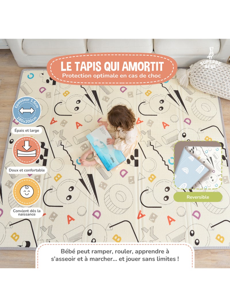 Alfombra plegable bebés, reversible e impermeable, espuma 180 x 150 x 1 RAINBOW SKY | SUPERBE BEBE Azul cielo - Kiabi