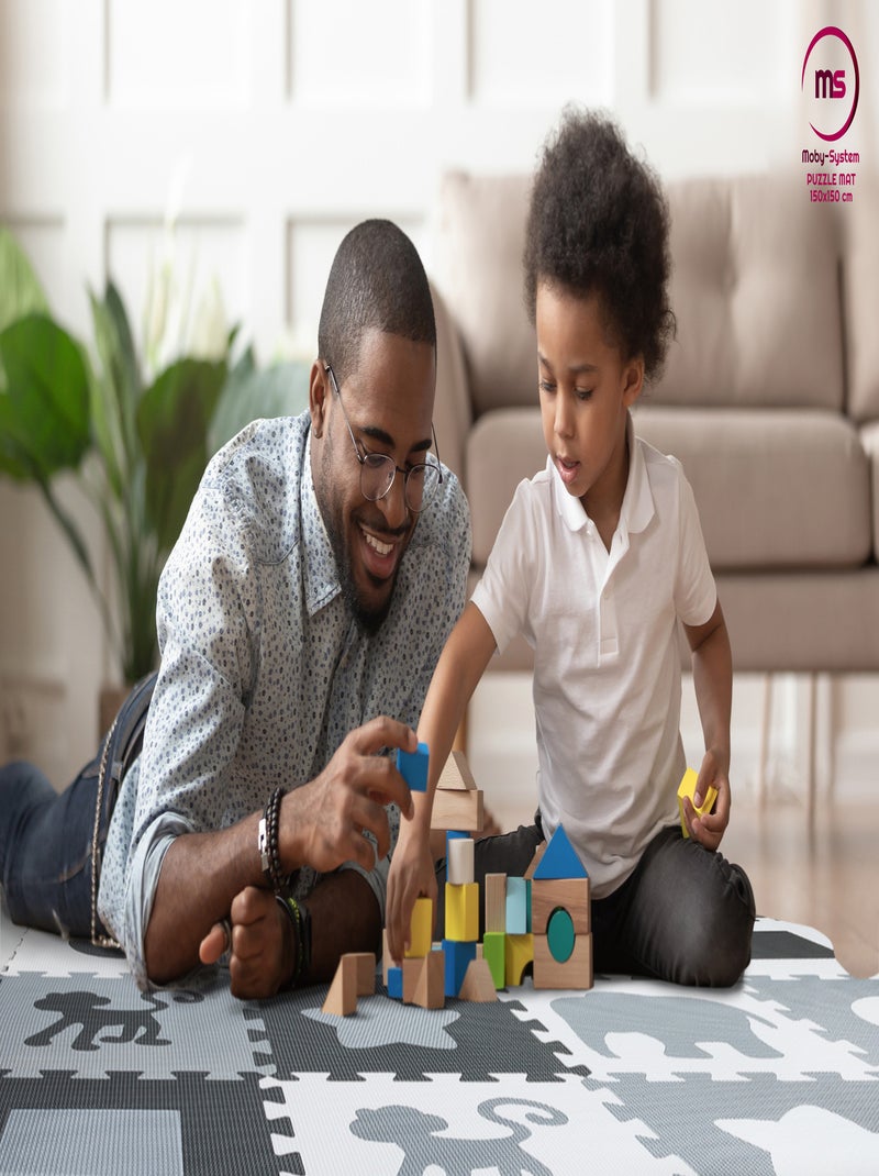 Alfombra puzzle de espuma eva 150x150 cm 16 piezas educativa para bebé y niños antideslizante Gris - Kiabi