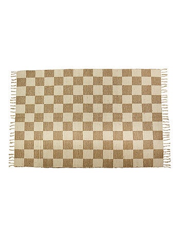 Alfombra rectangular 140x200 cm – Damero con flecos en algodón y yute – Future Home