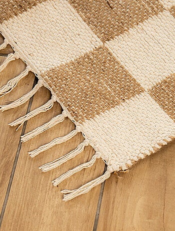 Alfombra rectangular 140x200 cm – Damero con flecos en algodón y yute – Future Home