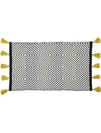 Alfombra rectangular de algodón tejido étnico triángulos negros 50x80 cm – Guy Levasseur