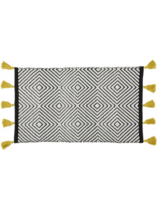 Alfombra rectangular de algodón tejido étnico triángulos negros 50x80 cm – Guy Levasseur - Kiabi Alfombra rectangular de algodón tejido étnico triángulos negros 50x80 cm – Guy Levasseur - Kiabi