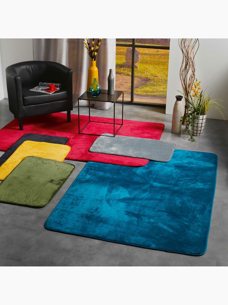 Alfombra rectangular – franela lisa ultra suave – acabado al bies Azul - Kiabi