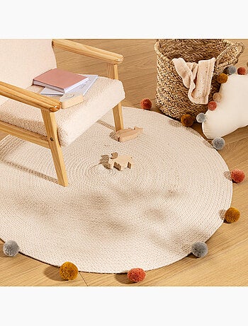 Alfombra redonda de algodón con borlas