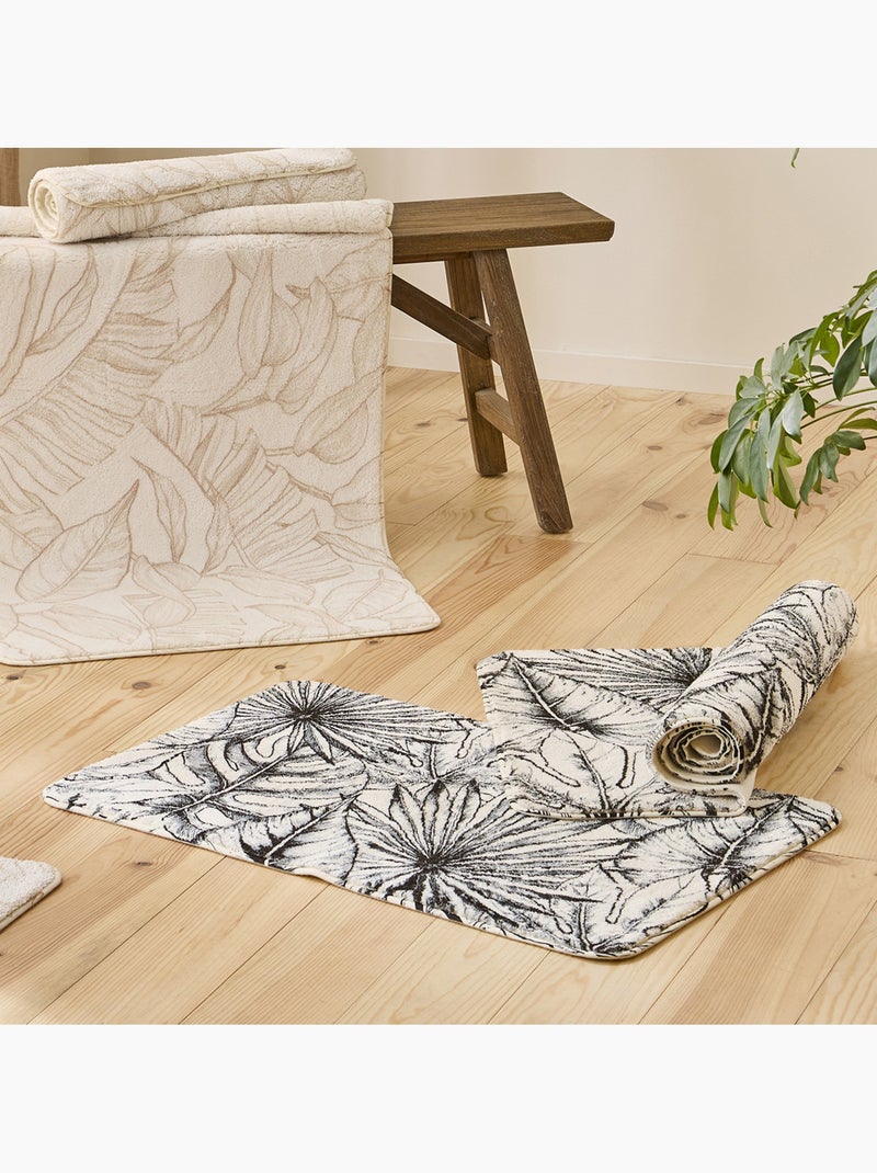 Alfombrilla de baño antideslizante con estampado de hojas Negro Azul marino Blanco - Kiabi