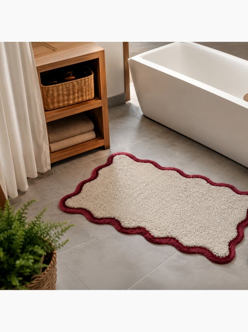 Alfombrilla de baño de algodón con textura y bordes festoneados. - Kiabi