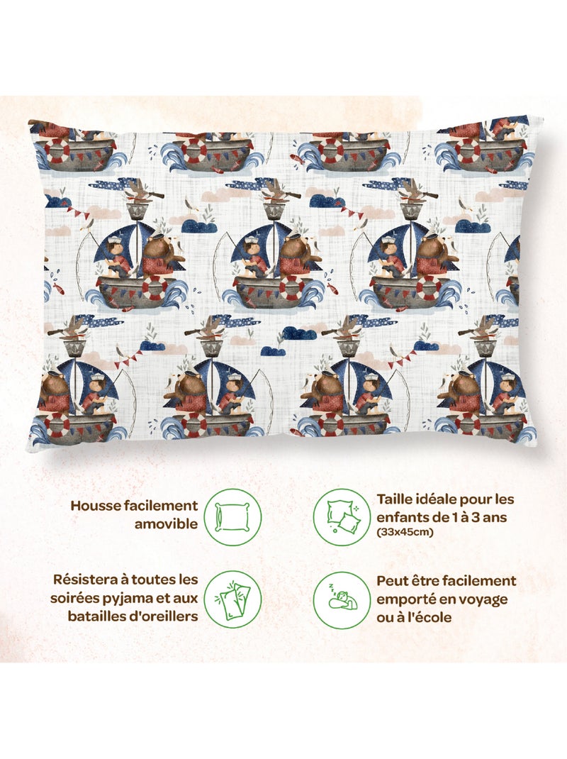 Almohada con funda incluida - Algodón OEKO-TEX | SUPERBE BEBE Blanco Azul - Kiabi