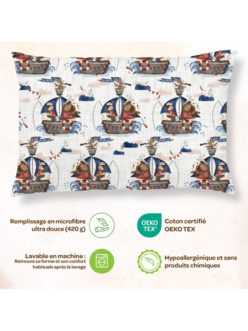 Almohada con funda incluida - Algodón OEKO-TEX | SUPERBE BEBE Blanco Azul - Kiabi