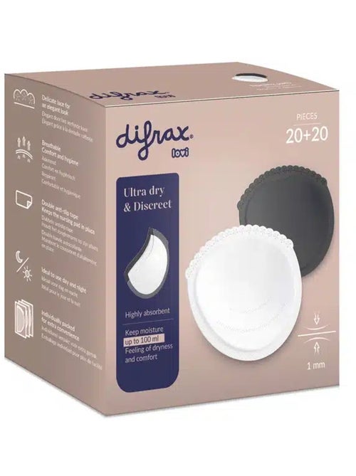 Almohadillas absorbentes de lactancia 40 piezas blanco y negro | Difrax - Kiabi