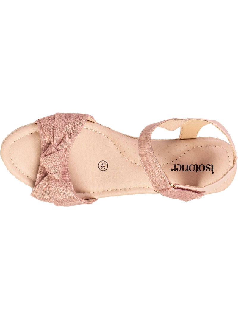 Alpargatas con tacón de 6 cm y Puntera abierta con detalle de lazo  Isotoner Rosa - Kiabi