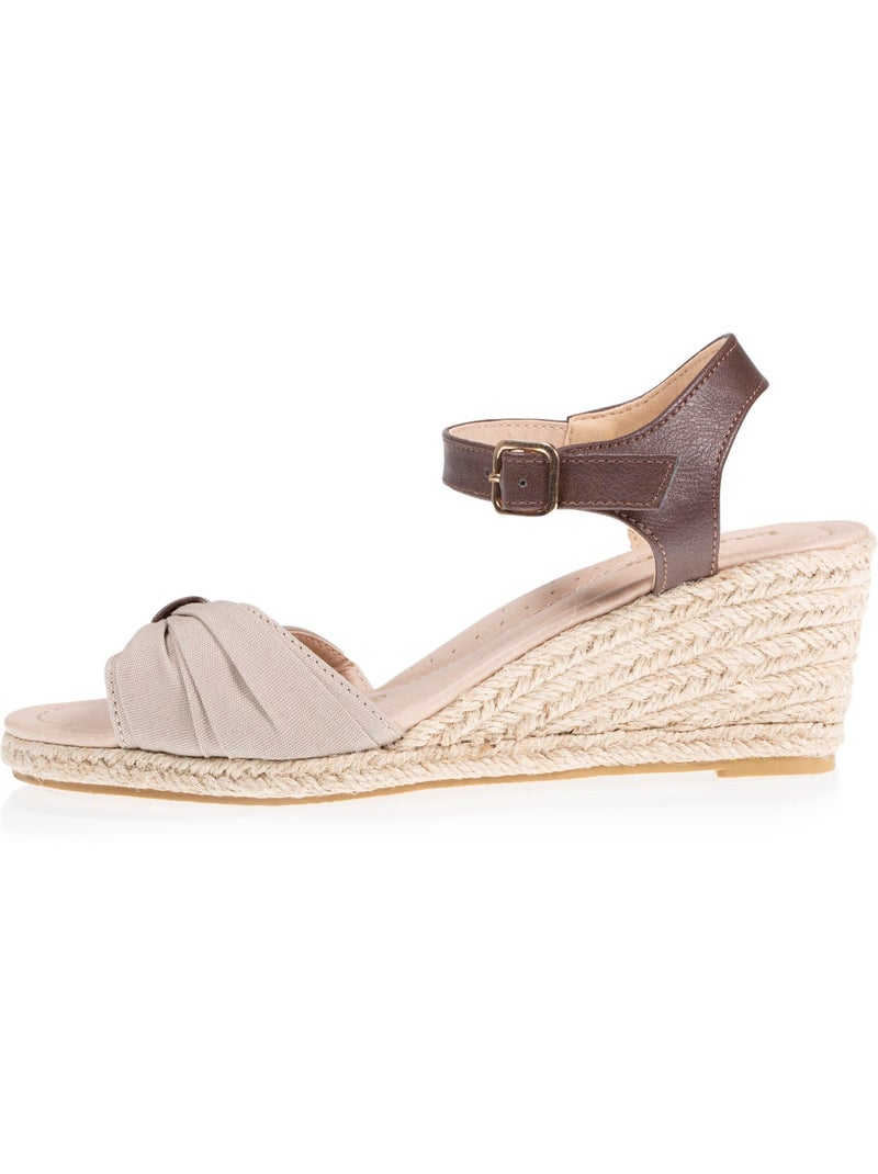 Alpargatas con tacón de 6 cm y Puntera abierta con detalle de lazo  Isotoner Taupe - Kiabi