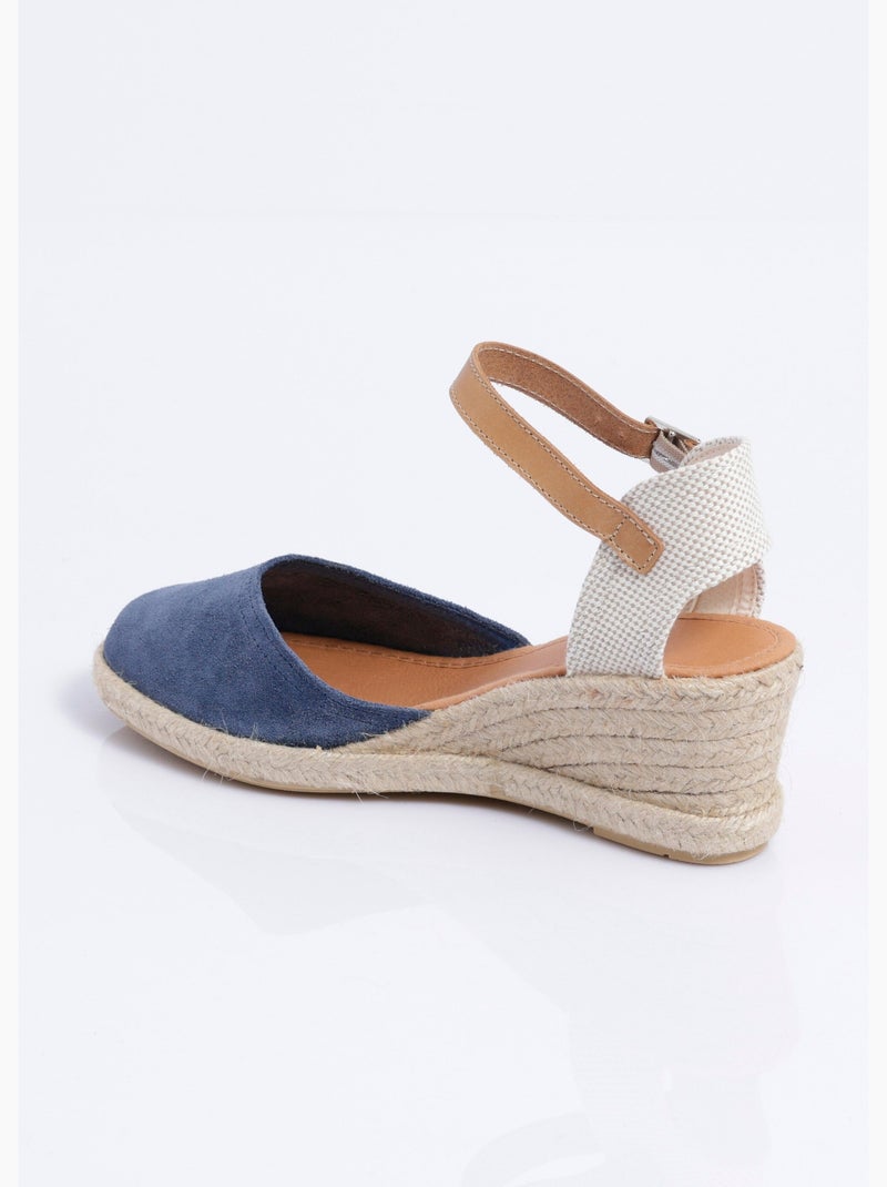 Alpargatas de cuña de cuero con suela de cuerda - Afibel Azul - Kiabi