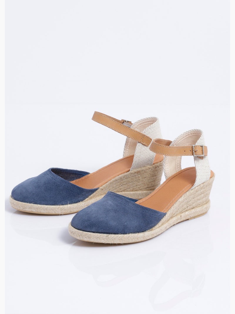 Alpargatas de cuña de cuero con suela de cuerda - Afibel Azul - Kiabi