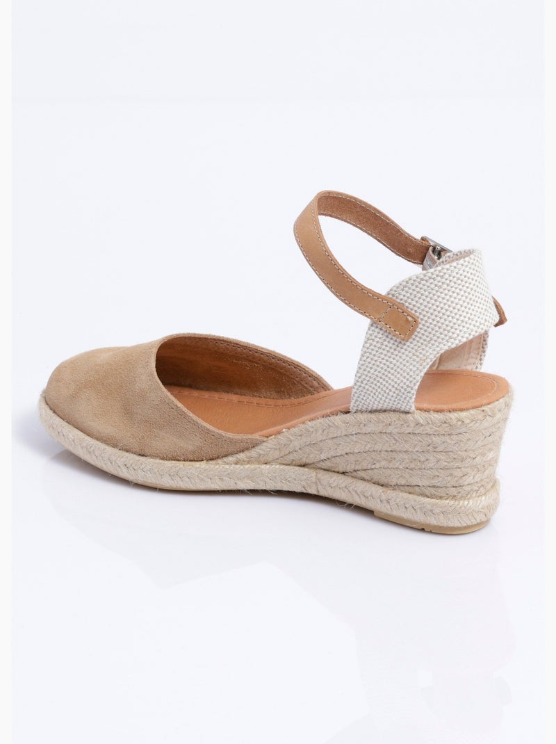 Alpargatas de cuña de cuero con suela de esparto - Afibel Beige - Kiabi