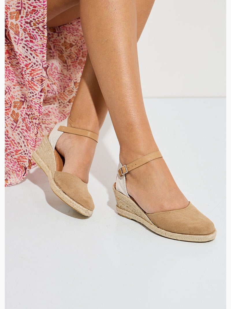 Alpargatas de cuña de cuero con suela de esparto - Afibel Beige - Kiabi