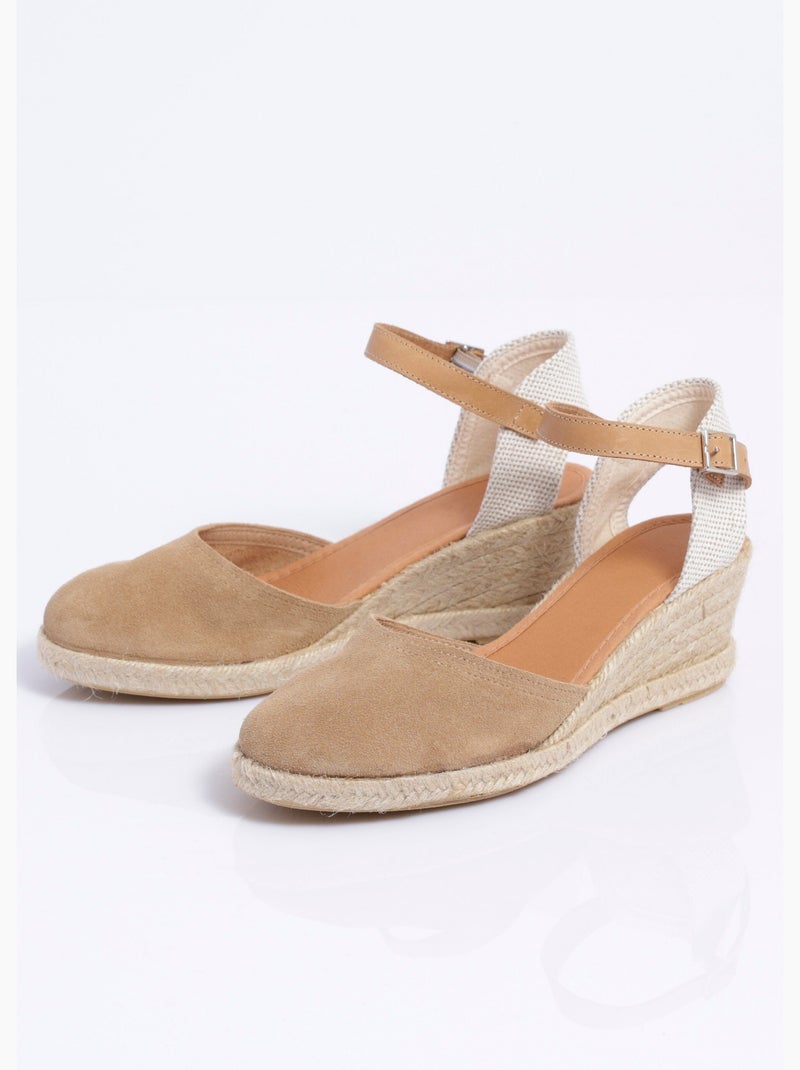 Alpargatas de cuña de cuero con suela de esparto - Afibel Beige - Kiabi