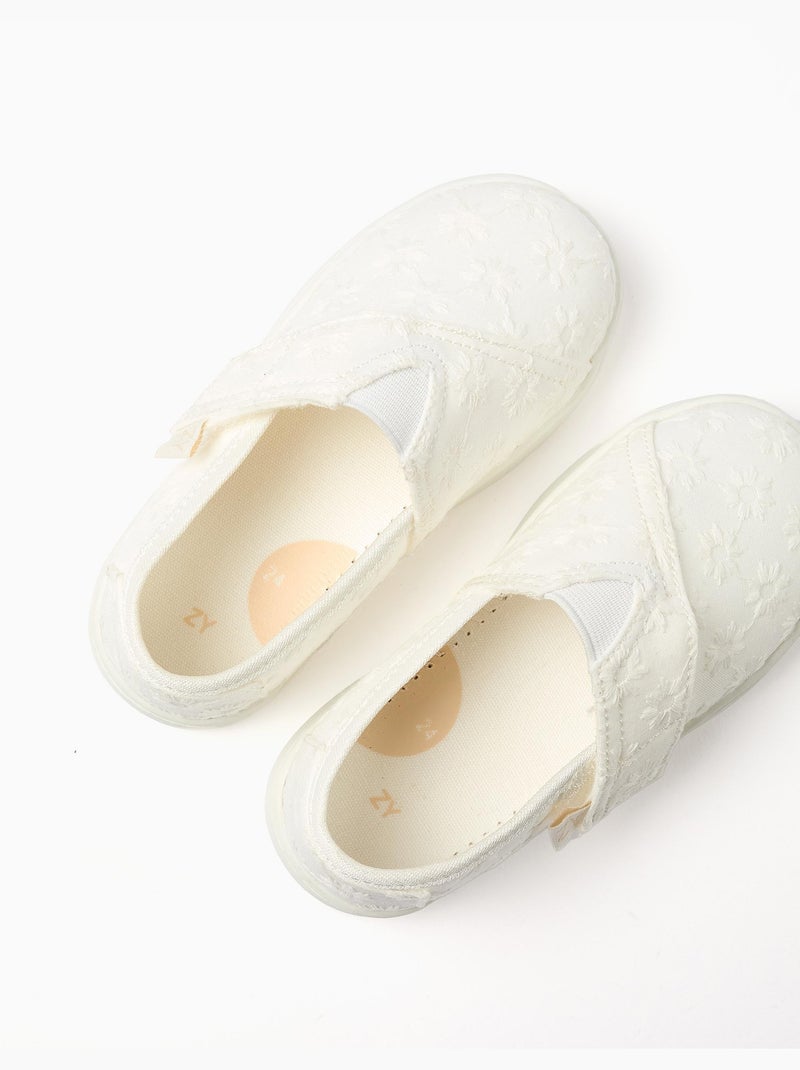 Alpargatas de lino con bordado floral Blanco - Kiabi
