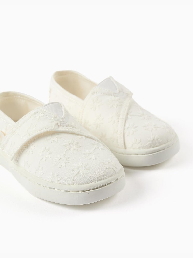 Alpargatas de lino con bordado floral Blanco - Kiabi