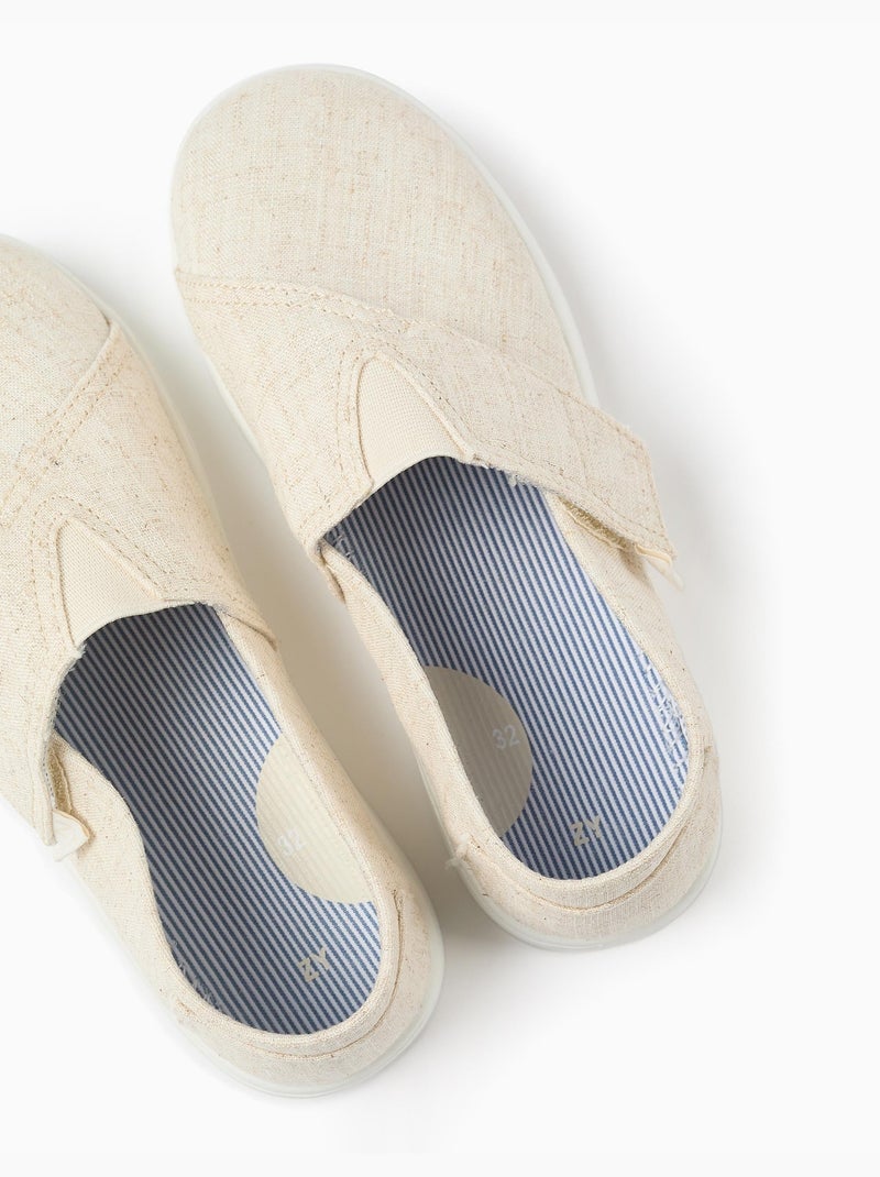 Alpargatas de lino con tira autoadherente Beige claro - Kiabi