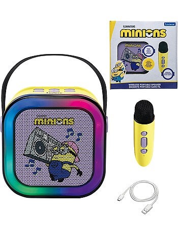 Altavoz de karaoke puertoátil minions con un micrófono inalámbrico