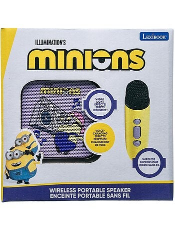 Altavoz de karaoke puertoátil minions con un micrófono inalámbrico