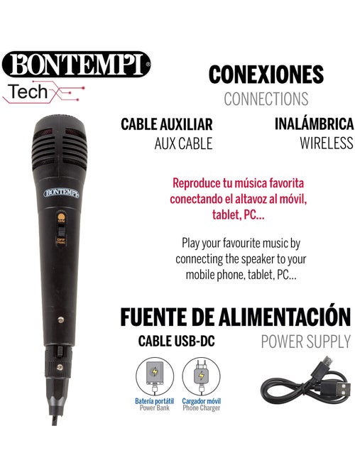 Altavoz inalámbrico 160w con micrófono y luces bontempi - Kiabi