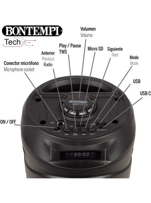 Altavoz inalámbrico 160w con micrófono y luces bontempi - Kiabi