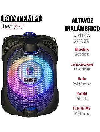 Altavoz inalámbrico c/micrófono y luces 19x15x16 cm bontempi