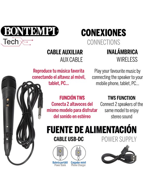 Altavoz inalámbrico c/micrófono y luces 19x15x16 cm bontempi - Kiabi