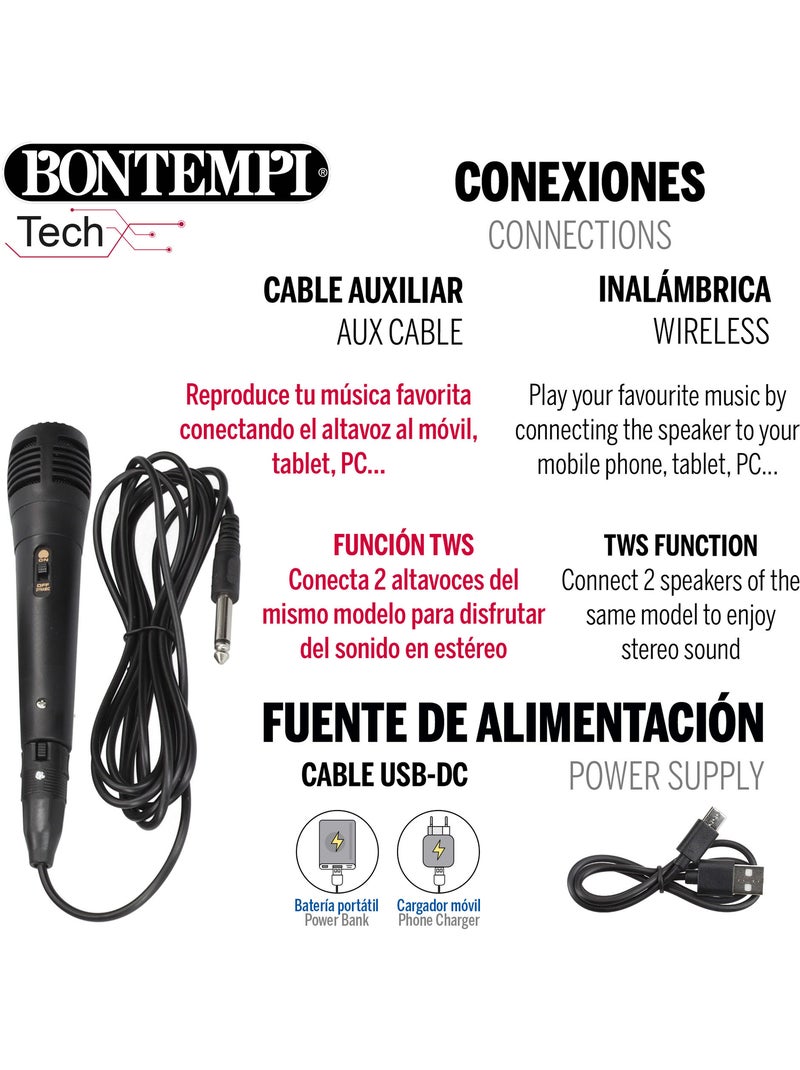Altavoz inalámbrico c/micrófono y luces 19x15x16 cm bontempi N/D - Kiabi