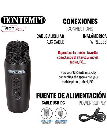 Altavoz mini inalámbrico con micrófono y luces rgb bontempi