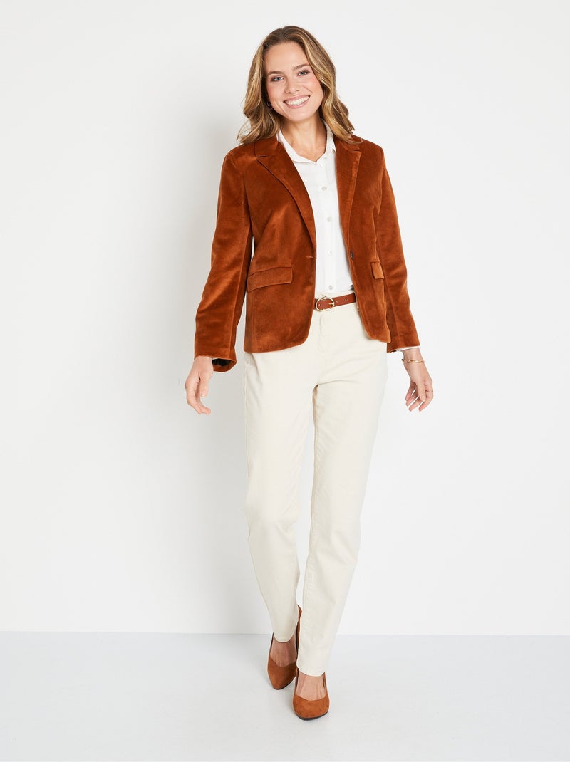 Americana recta de terciopelo liso con cuello sastre - AFIBEL Camel - Kiabi