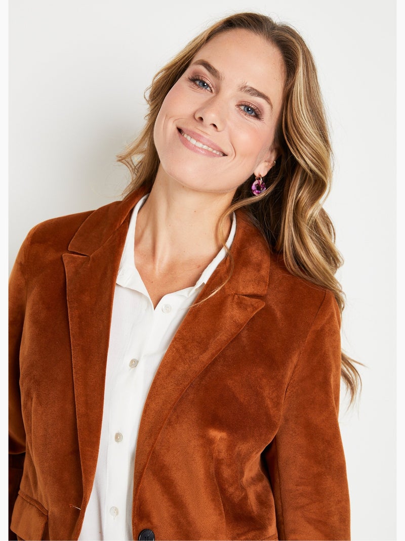 Americana recta de terciopelo liso con cuello sastre - AFIBEL Camel - Kiabi