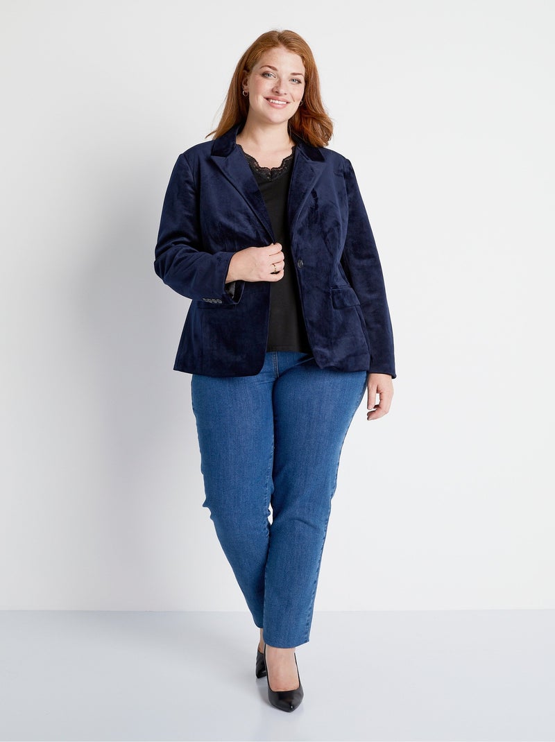Americana recta lisa de terciopelo con cuello sastre - AFIBEL Azul - Kiabi