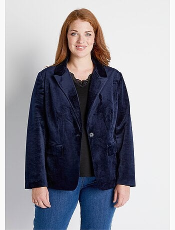 Americana recta lisa de terciopelo con cuello sastre