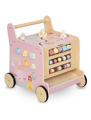 Andador de madera 2 en 1 con cubo educativo – juguete de aprendizaje infantil