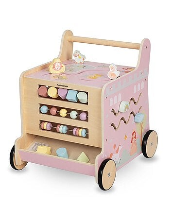 Andador de madera 2 en 1 con cubo educativo – juguete de aprendizaje infantil