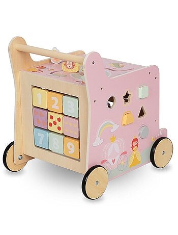 Andador de madera 2 en 1 con cubo educativo – juguete de aprendizaje infantil