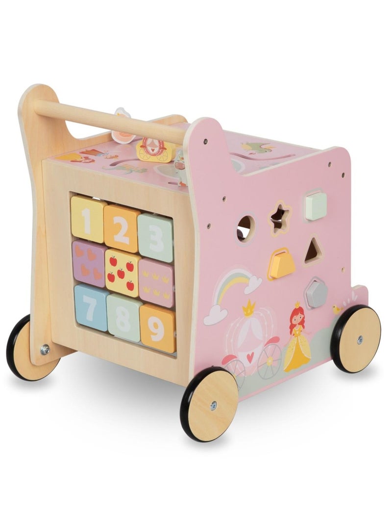 Andador de madera 2 en 1 con cubo educativo – juguete de aprendizaje infantil Rosa - Kiabi